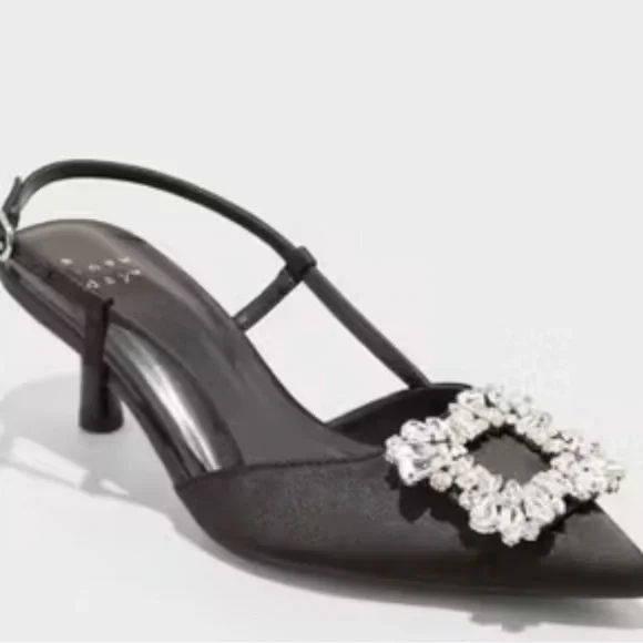 A New Day Annette Elegant Black Slingback Heels with Crystal Embellishment - Picture 1 of 6